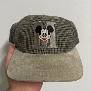 Vintage Disney Mickey Mouse Snapback Hat Brown Plaid M